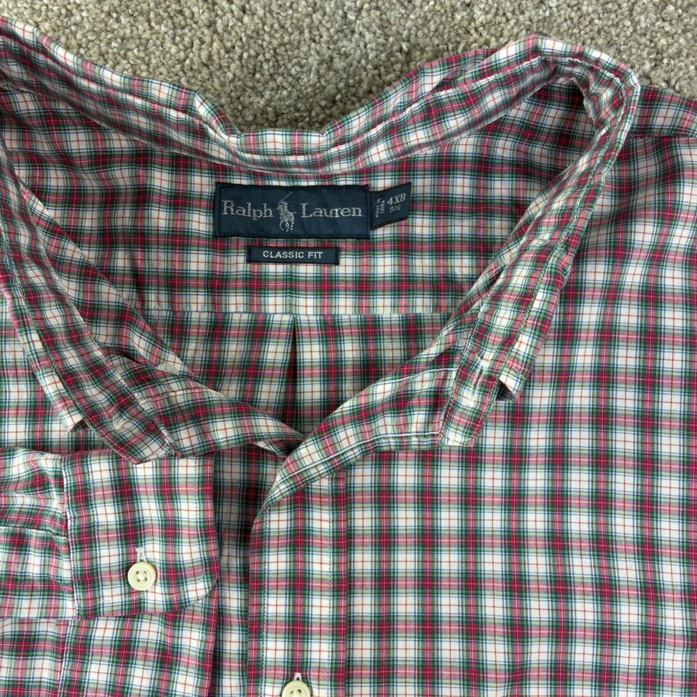 Ralph Lauren Plaid Button Down Mens 4XB Red Green Classic Fit Big & Tall Pony